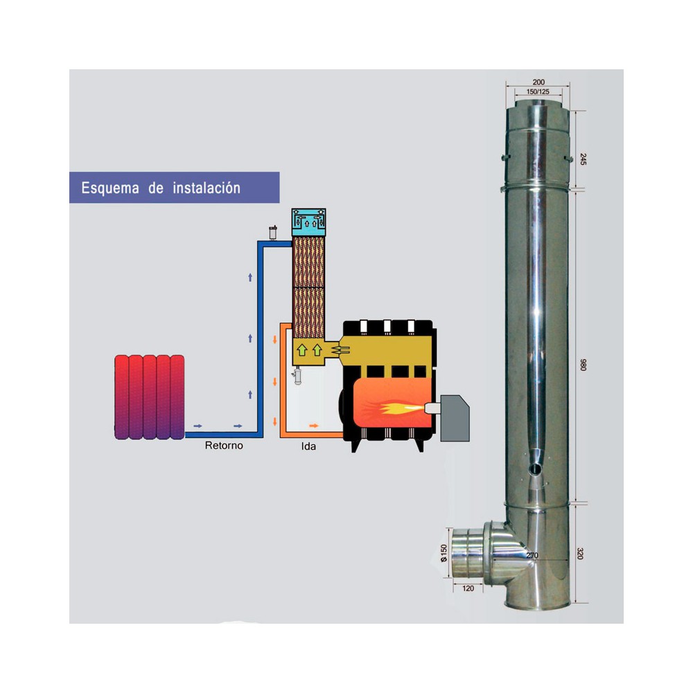 Recuperador de Calor chimenea calderas de biomasa o gasoil